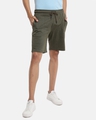 Shop Men's Olive Slim Fit Cotton Shorts-Front