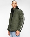 Shop Men's Olive Typography Puffer Jacket-Front