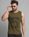 Shop Men's Olive Green Typography Slim Fit Vest-Front