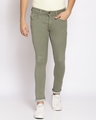 Shop Men's Olive Washed Slim Fit Mid Rise Clen Look No Faded Jeans-Front
