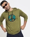 Shop Men's Olive World Peace Hoodie T-shirt-Front