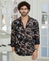 Shop Men's Onyx Black & Brown Abstract Printed Shirt-Front