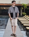 Shop Men's Onyx Black & Cream White All Over Printed Oversized Shirt-Full