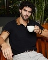Shop Men's Onyx Black Textured Polo T-shirt-Front