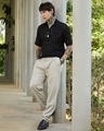 Shop Men's Onyx Black Textured Relaxed Fit Polo T-shirt-Full