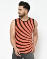 Shop Men's Orange Abstract Printed Slim Fit Vest-Front