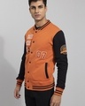 Shop Men's Orange & Black Take The Shot Color Block Varsity Jacket-Front