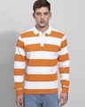 Shop Men's Orange and White Striped Slim Fit Polo T-shirt-Front