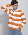 Shop Men's Orange and White Striped Slim Fit Polo T-shirt-Full