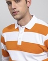 Shop Men's Orange and White Striped Slim Fit Polo T-shirt