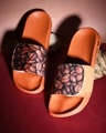 Shop Men's Orange Coffee Printed Adjustable Strap Sliders-Front