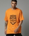 Shop Men's Orange Fearless Graphic Printed Oversized Fit T-shirt-Front