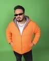 Shop Men's Orange & Grey Plus Size Reversible Puffer Jacket-Front