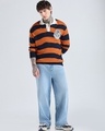 Shop Men's Orange & Navy Blue Striped Oversized Polo Sweater