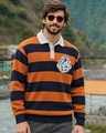 Shop Men's Orange & Navy Blue Striped Oversized Polo Sweater-Front
