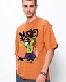 Shop Men's Orange Music Is Life Graphic Printed Oversized T-shirt-Front