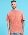 Shop Men's Orange Oversized Acid Wash T-shirt-Front