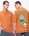 Shop Men's Orange Pixel Rick & Morty Graphic Printed Oversized T-shirt-Front