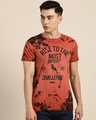 Shop Men's Orange Graphic Printed Slim Fit T-shirt-Front