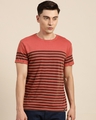 Shop Men's Orange Striped Slim Fit T-shirt-Front
