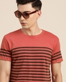Shop Men's Orange Striped Slim Fit T-shirt-Full