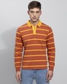 Shop Men's Orange Striped Slim Fit Polo T-shirt-Front