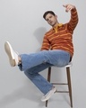 Shop Men's Orange Striped Slim Fit Polo T-shirt-Full