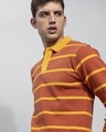 Shop Men's Orange Striped Slim Fit Polo T-shirt