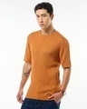 Shop Men's Orange Textured Flatknit T-shirt-Design