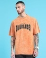 Shop Men's Orange Typography Oversized Acid Wash T-shirt-Front