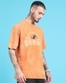 Shop Men's Orange Typography Oversized Acid Wash T-shirt-Full