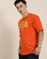 Shop Men's Orange USA Typography Oversized T-shirt-Front