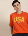 Shop Men's Orange USA Typography Oversized T-shirt-Full