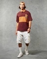 Shop Men's Brick Red & Orange B League Color Block Oversized Polo T-shirt-Full