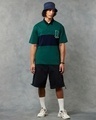 Shop Men's Green & Blue B League Color Block Oversized Polo T-shirt-Full