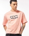 Shop Men's Peach Vibin Graphic Printed Oversized Acid Wash  T-shirt-Front