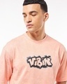 Shop Men's Peach Vibin Graphic Printed Oversized Acid Wash  T-shirt