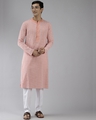 Shop Men's Pink All Over Printed Cotton Kurta-Full