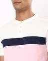 Shop Men's Pink and White Color Block Henley T-shirt
