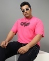 Shop Men's Pink Chaos Typography Oversized Plus Size T-shirt-Front