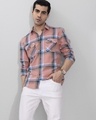 Shop Men's Pink Checked Slim Fit Shirt-Full