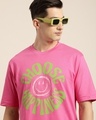 Shop Men's Pink Choose Happiness Typography Oversized T-shirt-Front