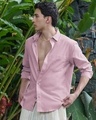 Shop Men's Pink Cotton Linen Shirt-Front