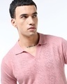 Shop Men's Pink Flatknit Polo T-shirt-Front