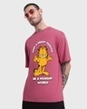 Shop Men's Pink Friday Garfield Graphic Printed Oversized T-shirt-Front
