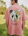 Shop Men's Pink Geo Panda Graphic Printed Oversized T-shirt-Front