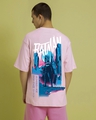 Shop Men's Pink Gotham City Guardian Graphic Printed Oversized T-shirt-Front