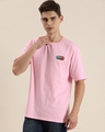 Shop Men's Pink Graphic Print Oversized Fit T-shirt-Front