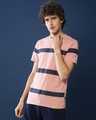 Shop Men's Pink & Navy Blue Striped Regular Fit T-shirt-Front
