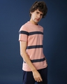 Shop Men's Pink & Navy Blue Striped Regular Fit T-shirt-Full